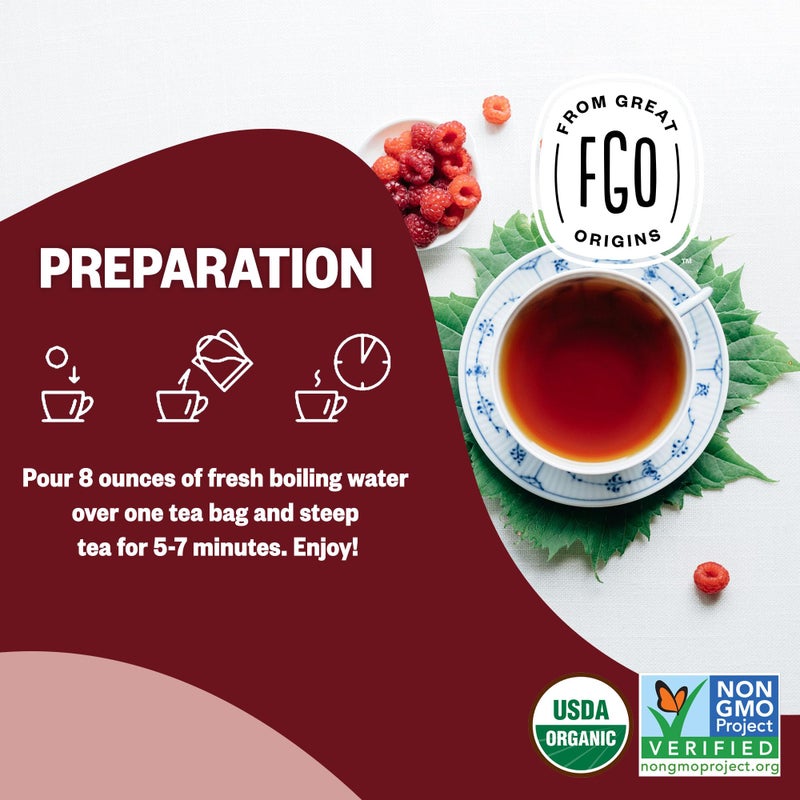 FGO Organic Red Raspberry Leaf Tea Bags, 100 Eco-Conscious Tea Bags, Caffeine Free, Imported from Germany, Reseable Bag, Packaging May Vary (Pack of 1) - Image 5